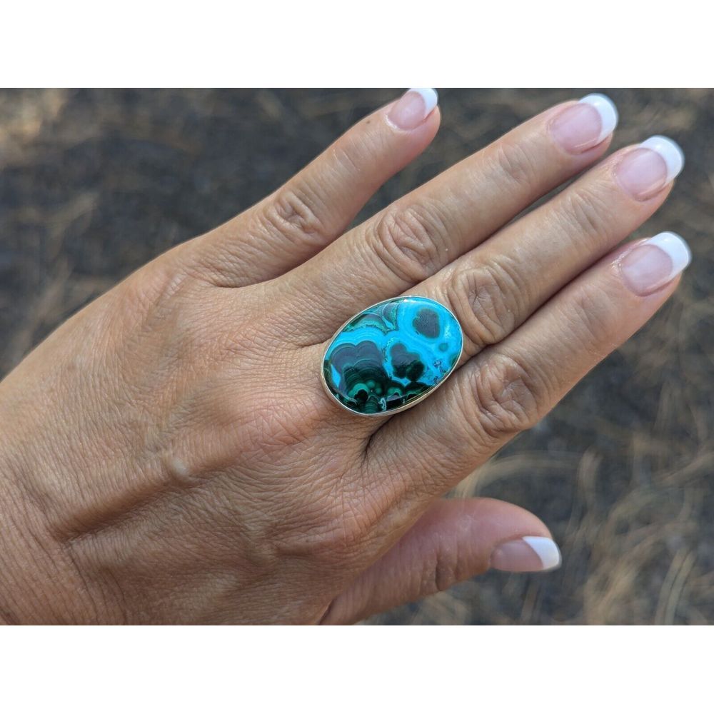 Navajo Malachite Chrysocolla Ring Native American Handmade Jewelry Sz 7.75US** - Picture 4 of 9